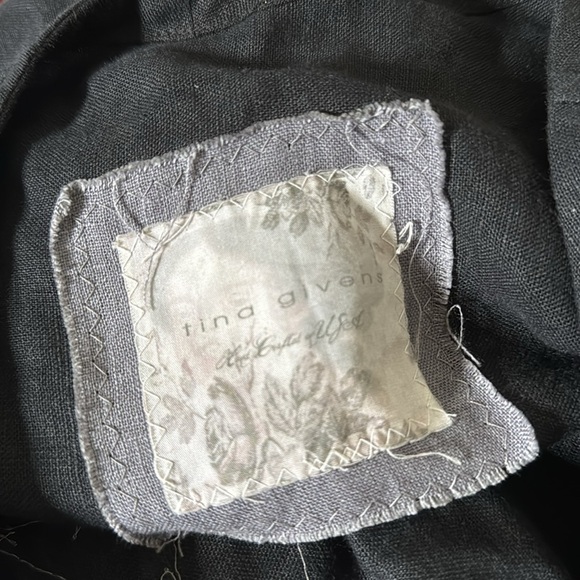 TINA GIVENS  Charcoal Gray dress with appliqués 100% Linen Midi Dress - Picture 6 of 8